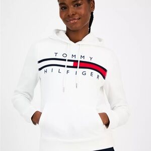 Tommy Hilfiger White and Red Logo Hoodie